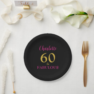 60 and Fabulous Elegant 60th Birthday Hot pink Paper Plate