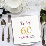 60 and Fabulous Elegant 60th Birthday Napkin<br><div class="desc">Celebrate this wonderful milestone 60th birthday with elegance and grace. Add your name to this stylish,  elegant,  minimalist,  sixtieth birthday party typography in Gold and  purple announcing that you are indeed 60 and Fabulous.</div>