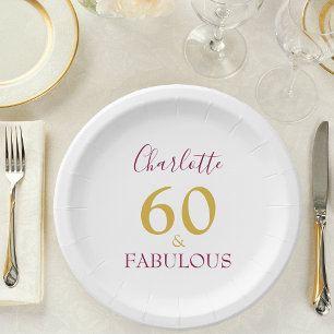 60 and Fabulous Elegant 60th Birthday Paper Plate