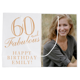 60 and Fabulous Elegant 60th Birthday Photo Large Gift Bag