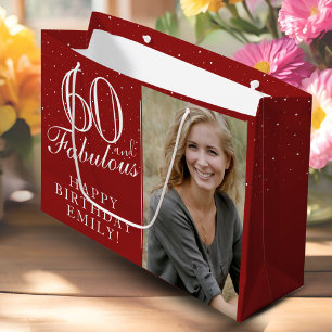 60 and Fabulous Elegant 60th Birthday Photo Large Gift Bag
