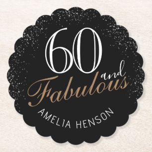 60 and Fabulous Elegant Black 60th Birthday Paper Coaster