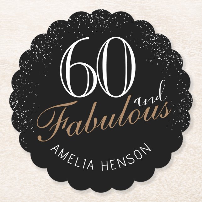 60 and Fabulous Elegant Black 60th Birthday Paper Coaster (Front)