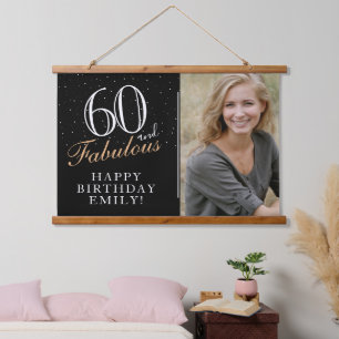 60 and Fabulous Elegant Black 60th Birthday Photo Hanging Tapestry