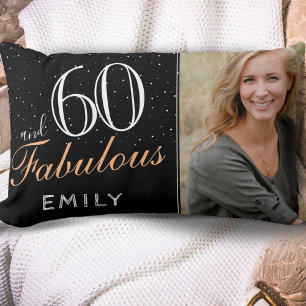 60 and Fabulous Elegant Black 60th Birthday Photo Lumbar Cushion