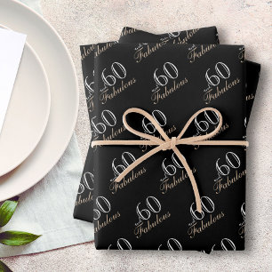 60 and Fabulous Elegant Black 60th Birthday  Wrapping Paper Sheet