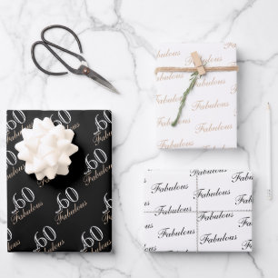 60 and Fabulous Elegant Black 60th Birthday  Wrapping Paper Sheet