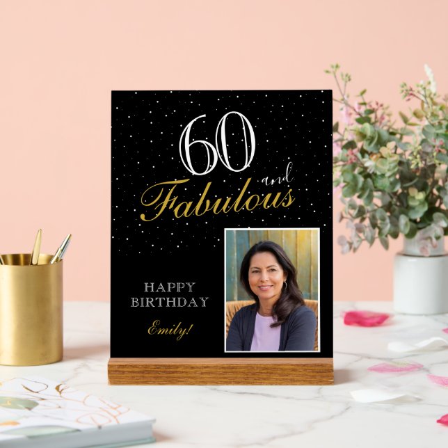 60 and Fabulous Elegant Black Birthday Photo  Acrylic Sign (Wedding)