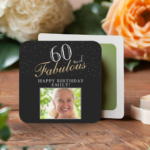 60 and Fabulous Elegant Black Photo 60th Birthday Square Sticker
