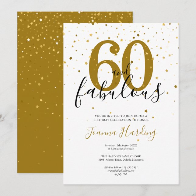 60 and Fabulous Elegant Gold and Black Birthday Invitation (Front/Back)