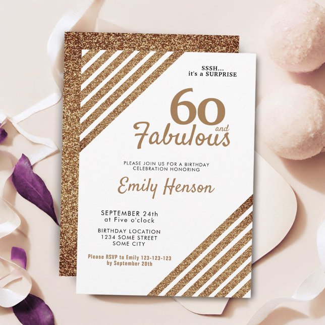 60 and Fabulous Elegant Gold Glitter 60th Birthday Invitation (Creator Uploaded)