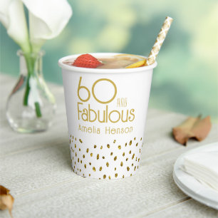 60 and Fabulous Elegant Gold Glitter 60th Birthday Paper Cups