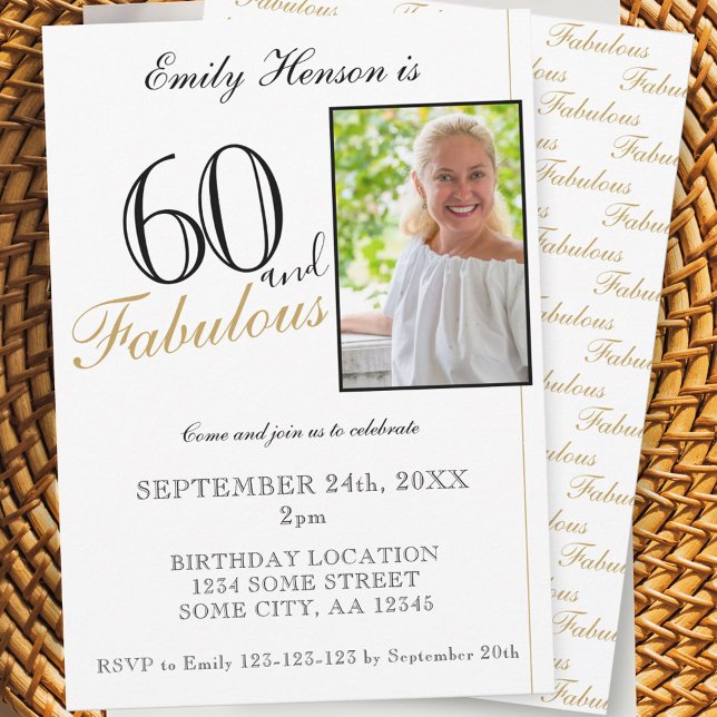 60 and Fabulous Elegant Script Photo Birthday  Invitation (Creator Uploaded)