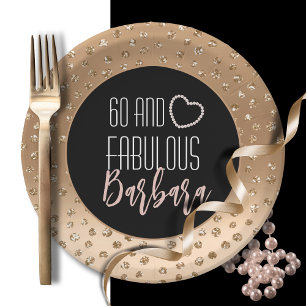 60 and Fabulous Feminine Stylish Gold Black Blush  Paper Plate