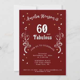 60 and Fabulous Foliage Red 60th Birthday Invitation