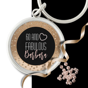 60 and Fabulous Girly Fancy Gold Black Blush Pink  Key Ring