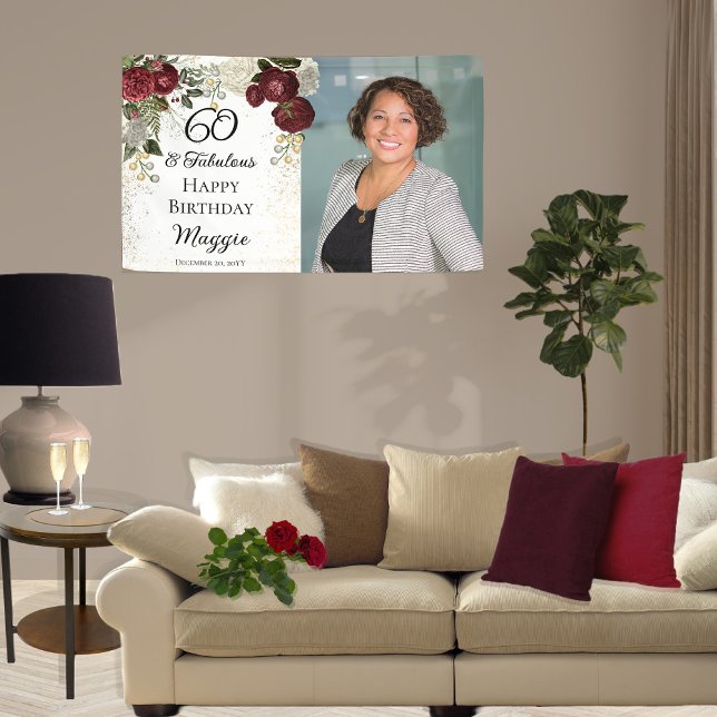 60 and Fabulous Glam Rose Floral Birthday Party Banner (Creator Uploaded)