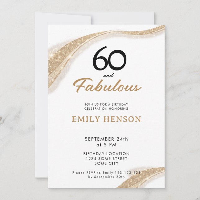 60 and Fabulous Gold 60th Birthday Invitation (Front)