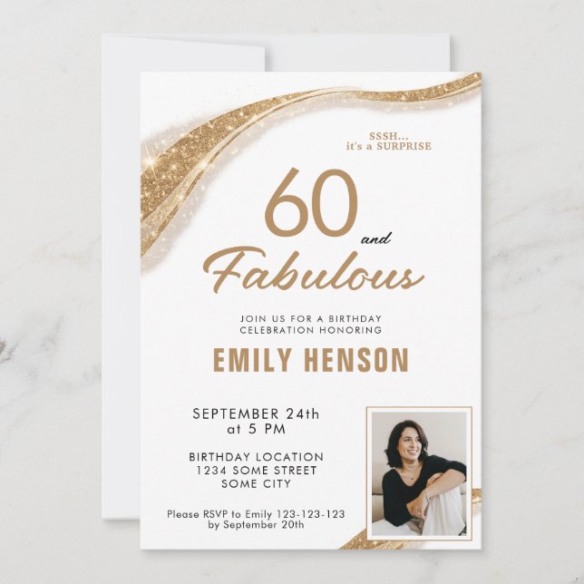60 and Fabulous Gold 60th Birthday Invitation (Front)