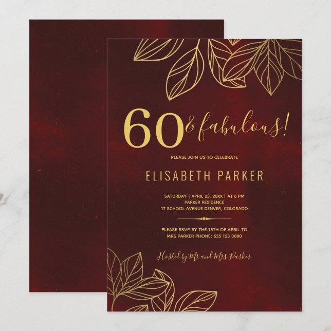 60 and fabulous gold elegant 60th birthday party invitation (Front/Back)