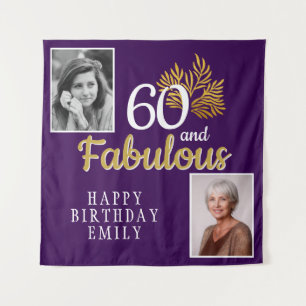 60 and Fabulous Gold Foliage 2 Photo Birthday  Tapestry