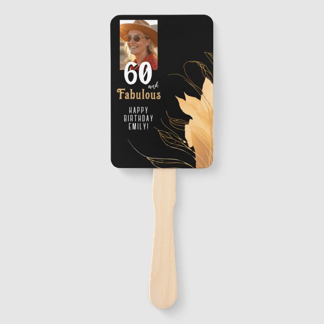 60 and Fabulous Gold Foliage 60th Birthday Photo Hand Fan (Front)