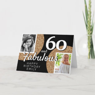 60 and Fabulous Gold Glitter 2 Photo 60th Birthday Card