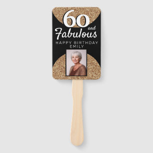 60 and Fabulous Gold Glitter 2 Photo 60th Birthday Hand Fan