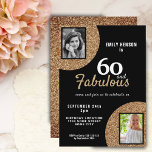 60 and Fabulous Gold Glitter 2 Photo 60th Birthday Invitation<br><div class="desc">60 and Fabulous Gold Glitter 2 Photo 60th Birthday Invitation. Modern and elegant black and faux golden glitter birthday invitation for her. Add your photos - you can use an old and a new photo.</div>