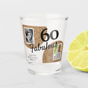 60 and Fabulous Gold Glitter 2 Photo 60th Birthday Shot Glass