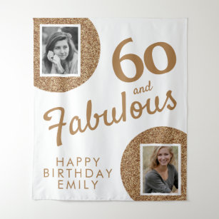 60 and Fabulous Gold Glitter 2 Photo 60th Birthday Tapestry
