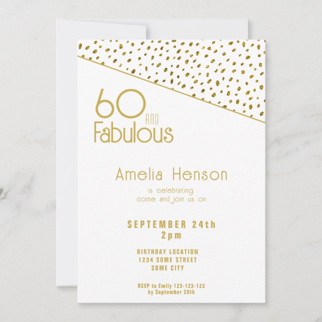 60 and Fabulous Gold Glitter 60th Birthday Invitation (Front)
