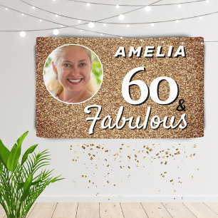 60 and Fabulous Gold Glitter 60th Birthday Photo Banner