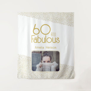 60 and Fabulous Gold Glitter 60th Birthday Photo Tapestry