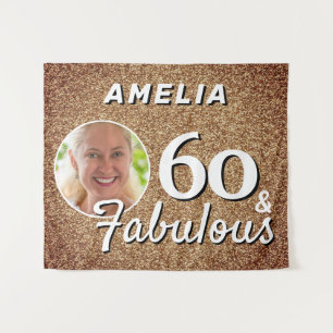 60 and Fabulous Gold Glitter 60th Birthday Photo Tapestry