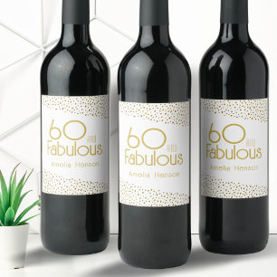 60 and Fabulous Gold Glitter 60th Birthday  Wine Label