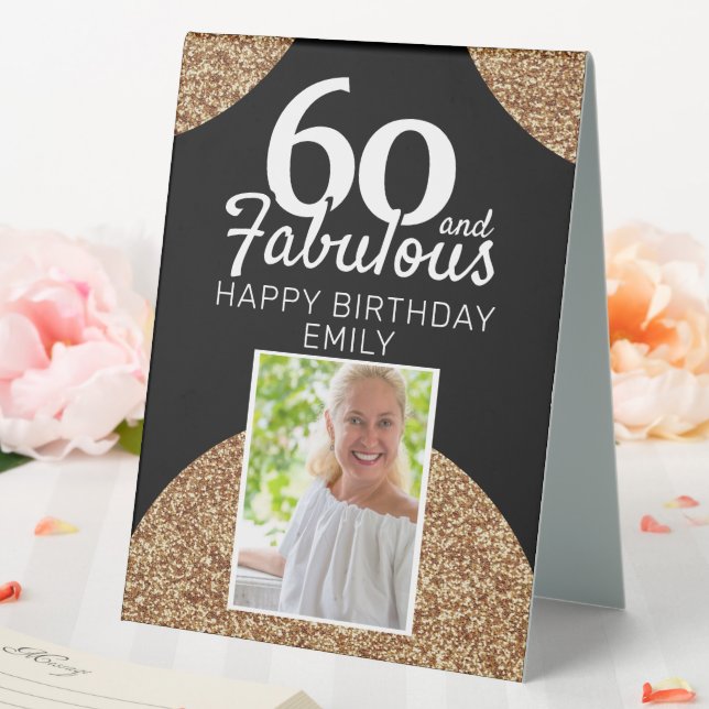 60 and Fabulous Gold Glitter Photo 60th Birthday (In SItu (Wedding))