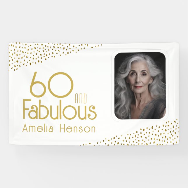 60 and Fabulous Gold Glitter Photo 60th Birthday Banner (Horizontal)