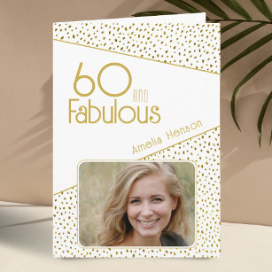 60 and Fabulous Gold Glitter Photo 60th Birthday Card