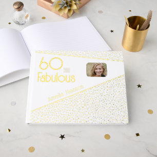 60 and Fabulous Gold Glitter Photo 60th Birthday Guest Book