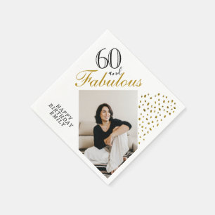 60 and Fabulous Gold Glitter Photo 60th Birthday Napkin