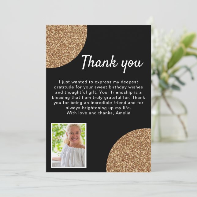 60 and Fabulous Gold Glitter Photo 60th Birthday Thank You Card (Standing Front)
