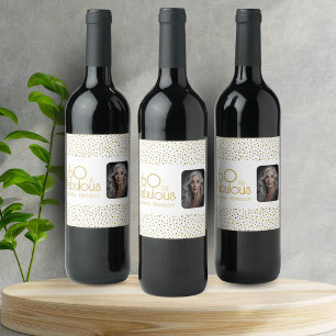 60 and Fabulous Gold Glitter Photo 60th Birthday Wine Label