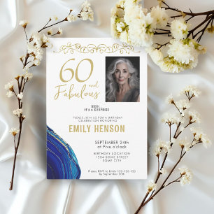 60 and Fabulous Gold Ornament 60th Birthday Photo Invitation