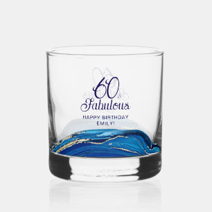 60 and Fabulous Marble Glitter Birthday Party  Whiskey Glass