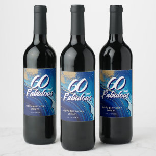 60 and Fabulous Marble Glitter Birthday Wine Label