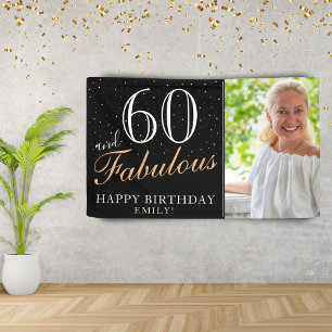60 and Fabulous Modern Black 60th Birthday Photo Banner