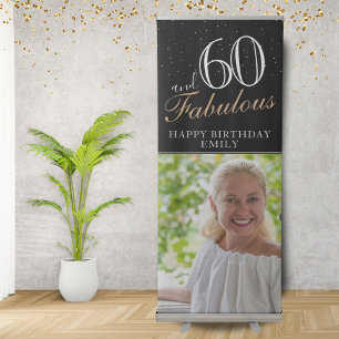 60 and Fabulous Modern Black 60th Birthday Photo  Retractable Banner