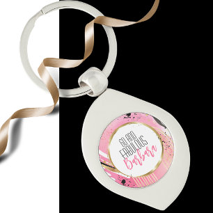 60 and Fabulous Modern Pink Black Abstract Chic Key Ring