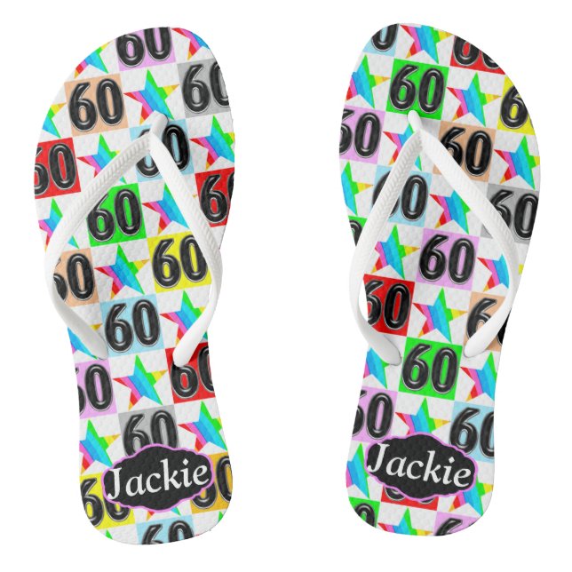 60 AND FABULOUS PERSONALIZED STAR FLIP FLOPS (Footbed)